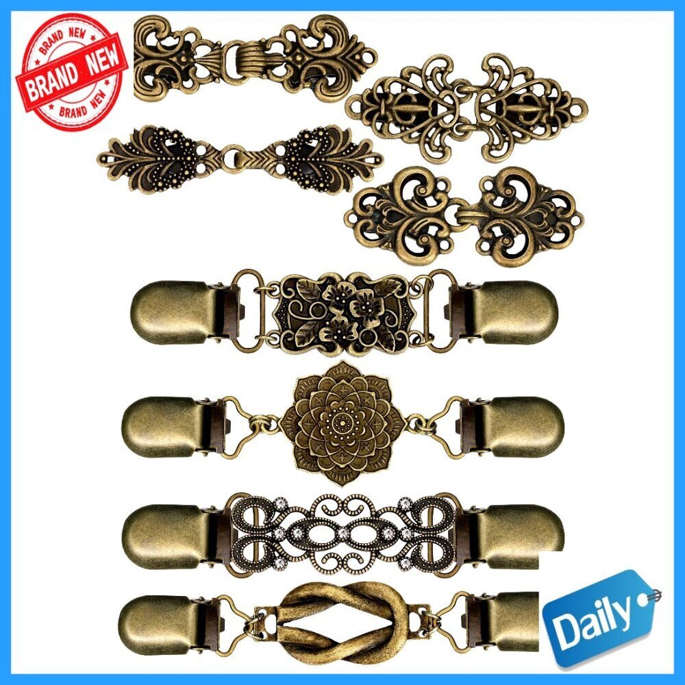 8pc Vintage Sweater Clips Zinc Alloy Brooches Dress Shirt Collar Accessories